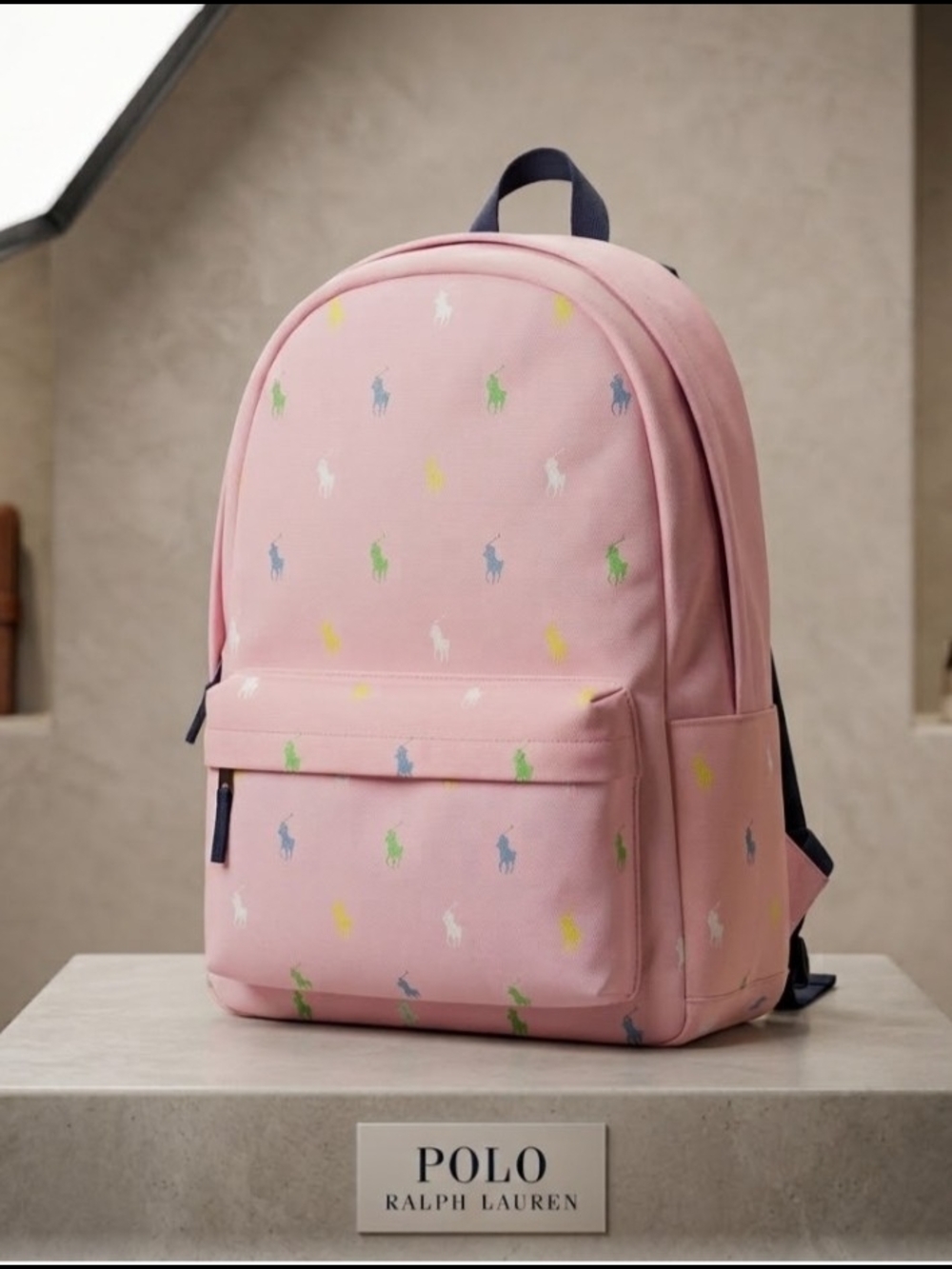 NEW! Polo by Ralph Lauren Pastel Pink Kids Backpack Multicolor Pony Print NWT